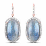 14K Rose Gold Plated 28.08 Carat Genuine Labradorite And White Topaz .925 Sterling Silver Earrings - Fashion Apparel 