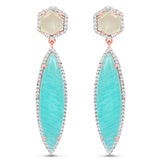 14K Rose Gold Plated 17.14 Carat Genuine Amazonite, Prehnite And White Topaz .925 Sterling Silver Earrings - Fashion Apparel 
