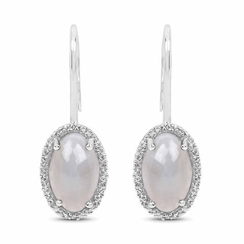 6.17 Carat Genuine Grey Moonstone And White Topaz .925 Sterling Silver Earrings - Fashion Apparel 