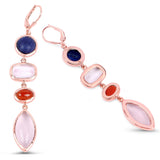 14K Rose Gold Plated 30.55 Carat Genuine Multi Stone .925 Sterling Silver Earrings - Fashion Apparel 