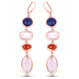 14K Rose Gold Plated 30.55 Carat Genuine Multi Stone .925 Sterling Silver Earrings - Fashion Apparel 