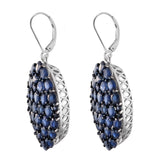 Exquisite Sterling Silver Earring With Rhodium Plating And Kanchanaburi Blue Sapphire Gemstone. - Fashion Apparel 