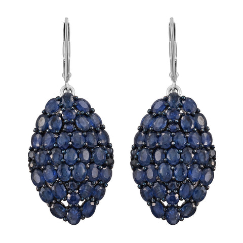 Exquisite Sterling Silver Earring With Rhodium Plating And Kanchanaburi Blue Sapphire Gemstone. - Fashion Apparel 