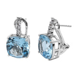 Stunning Drop Style Sterling Silver Earring With Rhodium Plating And Skyblue Topaz, Natural White Zircon Gemstones. - Fashion Apparel 
