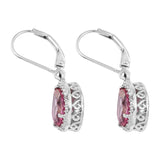 Drop Style Sterling Silver Earring With Rhodium Plating And Bahaman Pink Topaz, And Natural White Zircon Gemstones. - Fashion Apparel 