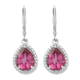 Drop Style Sterling Silver Earring With Rhodium Plating And Bahaman Pink Topaz, And Natural White Zircon Gemstones. - Fashion Apparel 