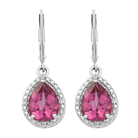 Drop Style Sterling Silver Earring With Rhodium Plating And Bahaman Pink Topaz, And Natural White Zircon Gemstones. - Fashion Apparel 