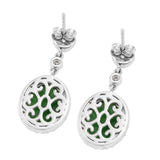 Sterling Silver Earring With Rhodium Plating And Green Jade, Natural White Zircon Gemstones - Fashion Apparel 