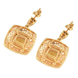 Yellow Gold Plated Sterling Silver Earring With Golden Apatite, Natural White Zircon Gemstones. - Fashion Apparel 
