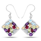 6.26 Carat Genuine Multi Stones .925 Sterling Silver Earrings - Fashion Apparel 