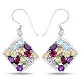 6.26 Carat Genuine Multi Stones .925 Sterling Silver Earrings - Fashion Apparel 