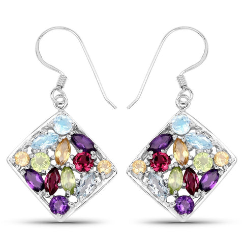 6.26 Carat Genuine Multi Stones .925 Sterling Silver Earrings - Fashion Apparel 