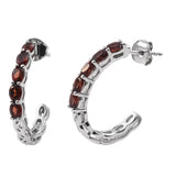 Rhodium Plated Sterling Silver Earring With Red Garnet Stones - Fashion Apparel 