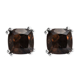 Studded Sterling Silver Earring With Rhodium Plating And Smoky Quartz - Fashion Apparel 