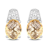 4.85 Carat Genuine Citrine and White Diamond .925 Sterling Silver Earrings - Fashion Apparel 