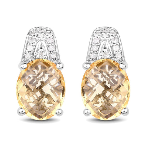 4.85 Carat Genuine Citrine and White Diamond .925 Sterling Silver Earrings - Fashion Apparel 