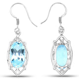 13.68 Carat Genuine Blue Topaz .925 Sterling Silver Earrings - Fashion Apparel 