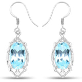 13.68 Carat Genuine Blue Topaz .925 Sterling Silver Earrings - Fashion Apparel 