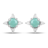0.58 Carat Genuine Emerald and White Diamond .925 Sterling Silver Earrings - Fashion Apparel 