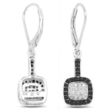0.44 Carat Genuine Black Diamond and White Diamond .925 Sterling Silver Earrings - Fashion Apparel 