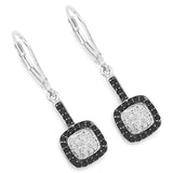 0.44 Carat Genuine Black Diamond and White Diamond .925 Sterling Silver Earrings - Fashion Apparel 