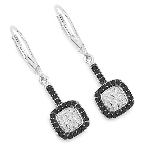 0.44 Carat Genuine Black Diamond and White Diamond .925 Sterling Silver Earrings - Fashion Apparel 