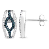 0.42 Carat Genuine Blue Diamond and White Diamond .925 Sterling Silver Earrings - Fashion Apparel 