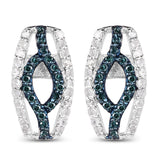 0.42 Carat Genuine Blue Diamond and White Diamond .925 Sterling Silver Earrings - Fashion Apparel 