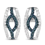 0.42 Carat Genuine Blue Diamond and White Diamond .925 Sterling Silver Earrings - Fashion Apparel 