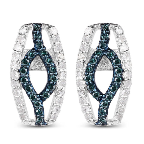 0.42 Carat Genuine Blue Diamond and White Diamond .925 Sterling Silver Earrings - Fashion Apparel 