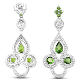 2.28 Carat Genuine Chrome Diopside and White Topaz .925 Sterling Silver Earrings - Fashion Apparel 