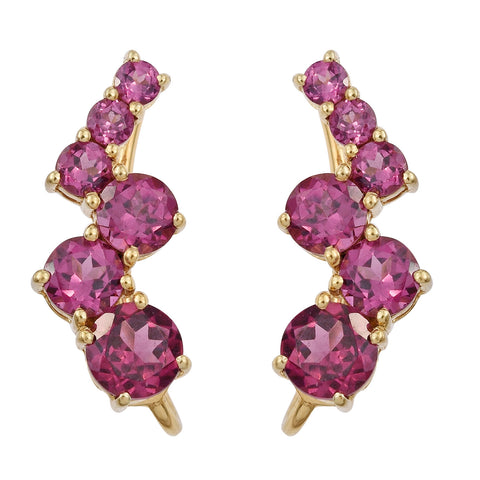 Rhodolite Garnet Earrings Plated With Yellow Gold Rhodium In Sterling Silver. - Fashion Apparel 