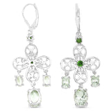 5.58 Carat Genuine Green Amethyst and Chrome Diopside .925 Sterling Silver Earrings - Fashion Apparel 