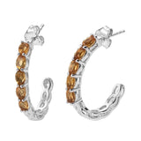 Loop Style Sterling Silver Rhodium Plated Earrings With Citrine Stones - Fashion Apparel 