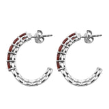 Rhodium Plated Sterling Silver Earring With Red Garnet Stones - Fashion Apparel 
