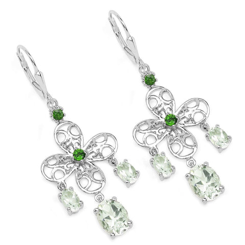 5.58 Carat Genuine Green Amethyst and Chrome Diopside .925 Sterling Silver Earrings - Fashion Apparel 