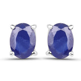 5.30 Carat Emerald, Glass Filled Ruby and Glass Filled Sapphire .925 Sterling Silver Earrings - Fashion Apparel 
