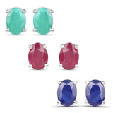 5.30 Carat Emerald, Glass Filled Ruby and Glass Filled Sapphire .925 Sterling Silver Earrings - Fashion Apparel 