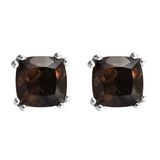 Studded Sterling Silver Earring With Rhodium Plating And Smoky Quartz - Fashion Apparel 