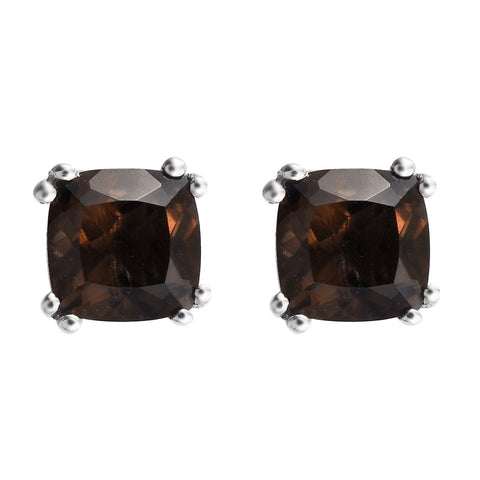 Studded Sterling Silver Earring With Rhodium Plating And Smoky Quartz - Fashion Apparel 