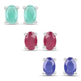 2.96 Carat Emerald, Glass Filled Ruby and Glass Filled Sapphire .925 Sterling Silver Earrings - Fashion Apparel 