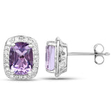 2.86 Carat Genuine Amethyst and White Topaz .925 Sterling Silver Earrings - Fashion Apparel 