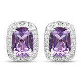 2.86 Carat Genuine Amethyst and White Topaz .925 Sterling Silver Earrings - Fashion Apparel 