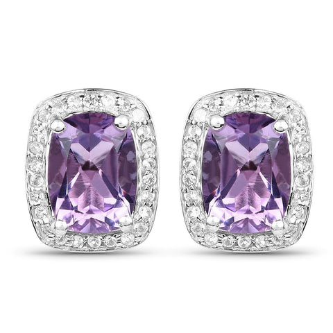 2.86 Carat Genuine Amethyst and White Topaz .925 Sterling Silver Earrings - Fashion Apparel 
