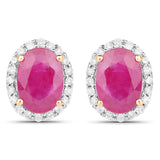2.06 Carat Genuine Ruby and White Diamond 14K Yellow Gold Earrings - Fashion Apparel 