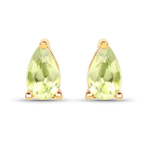 0.44 Carat Genuine Peridot 10K Yellow Gold Earrings - Fashion Apparel 