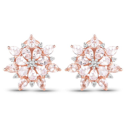 18K Rose Gold Plated 4.03 Carat Genuine Morganite and White Topaz .925 Sterling Silver Earrings - Fashion Apparel 