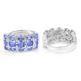 6.94 Carat Genuine Tanzanite and White Diamond .925 Sterling Silver Earrings - Fashion Apparel 
