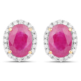 2.06 Carat Genuine Ruby and White Diamond 14K Yellow Gold Earrings - Fashion Apparel 