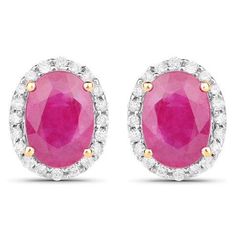 2.06 Carat Genuine Ruby and White Diamond 14K Yellow Gold Earrings - Fashion Apparel 